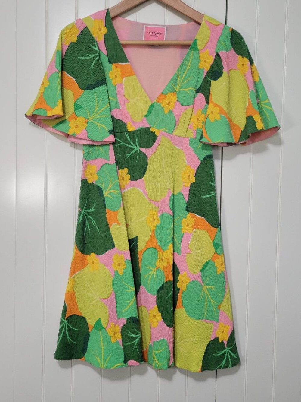 Kate Spade Cucumber Botanical Crepe 60s 70s Retro Hippie Fairycore Swing Dress - Picture 12 of 12
